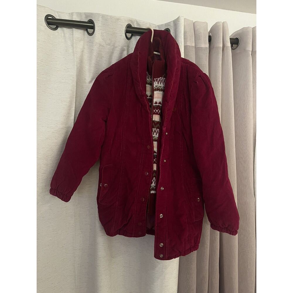 Women's Corduroy Jacket Red Size M Workwear Cropped Trucker